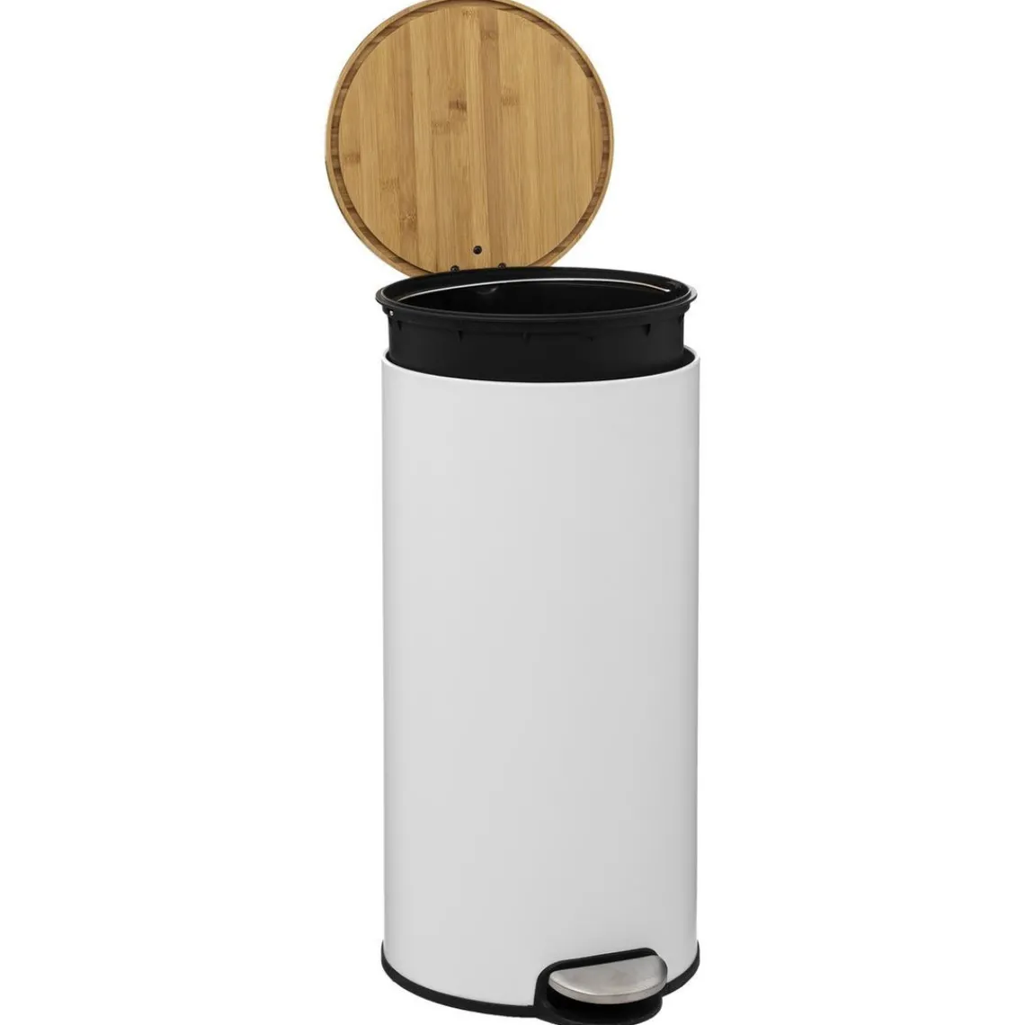 3S. x Home Poubelle couvercle bambou 30L Blanc Sale