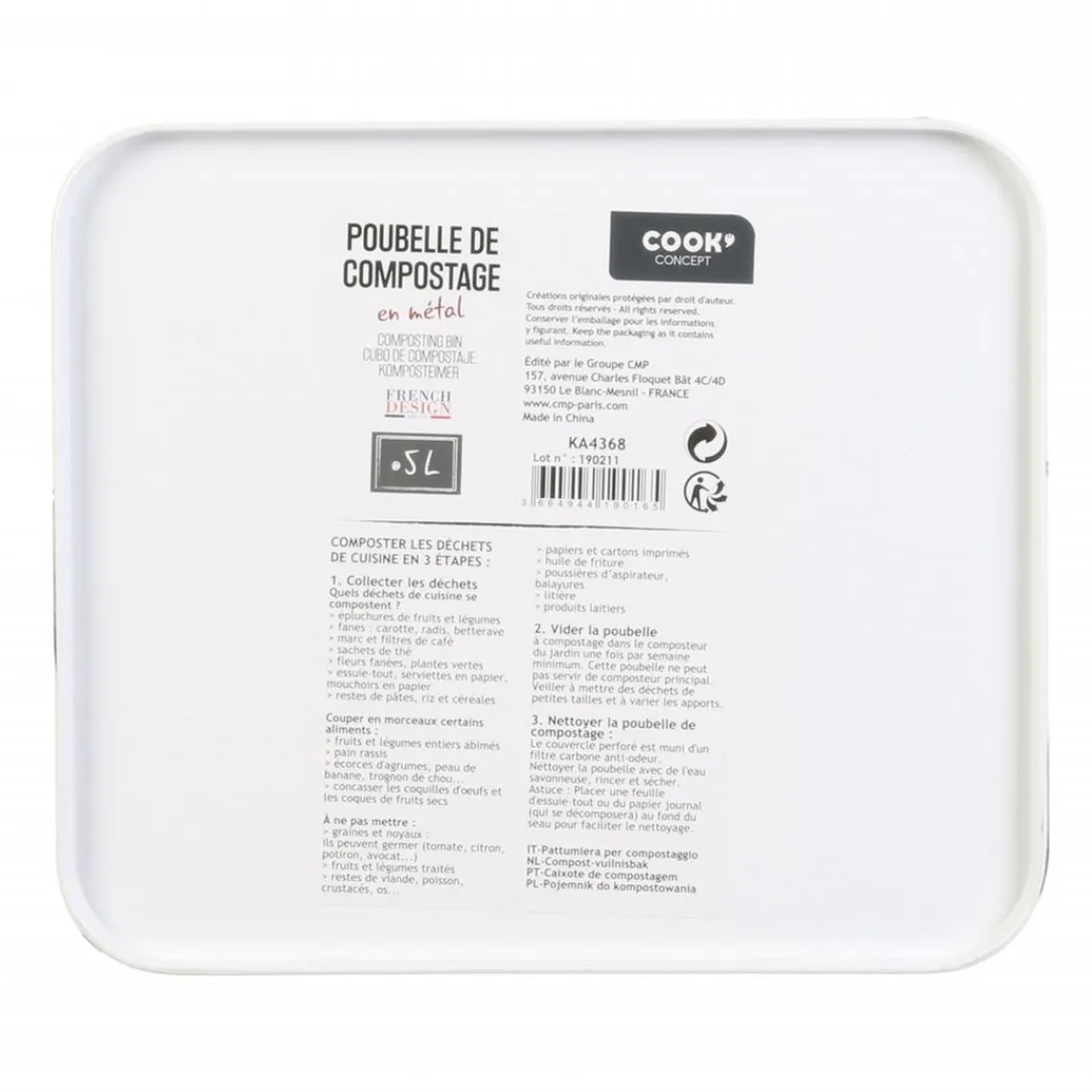 3S. x Home Poubelle de compostage blanc en métal et bois 5l COMPOX Hot