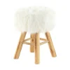 3S. x Home Pouf fausse fourrure blanche pieds en bois Clearance