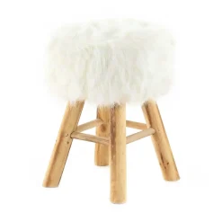 3S. x Home Pouf fausse fourrure blanche pieds en bois Clearance