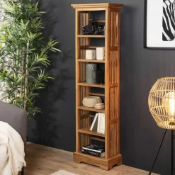 Macabane Rangement Bibliothèque 5 tablettes en teck 45 cm style colonial - Miel Sale
