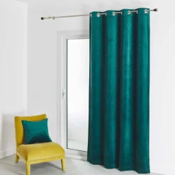 3S. x Home Rideau d'Ameublement Uni Bleu Paon 135X260 cm VELOURS Discount