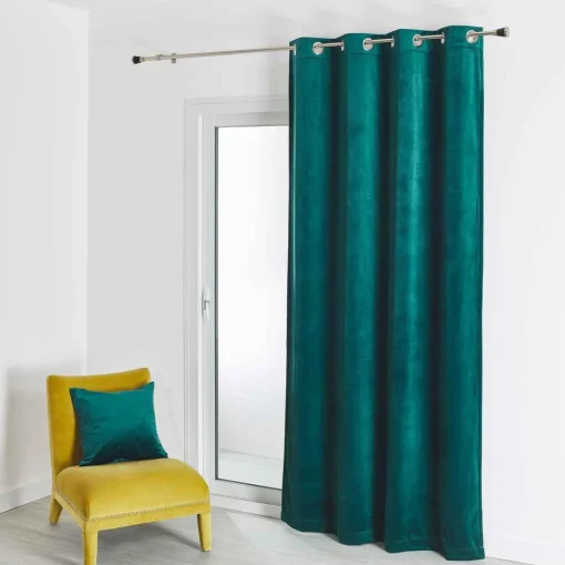 3S. x Home Rideau d'Ameublement Uni Bleu Paon 135X260 cm VELOURS Discount