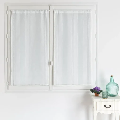 3S. x Home RIDEAU PAIRE ETAMINE RAYURES-BLANC-045X120 Sale