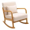 3S. x Home Rocking chair en bois massif et en tissu de couleur beige New