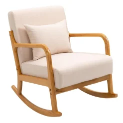 3S. x Home Rocking chair en bois massif et en tissu de couleur beige New