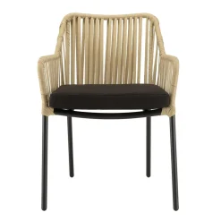 Macabane Salon de jardin 2 personnes Table ronde 70x70cm et 2 fauteuils beiges et noirs en cordage Best