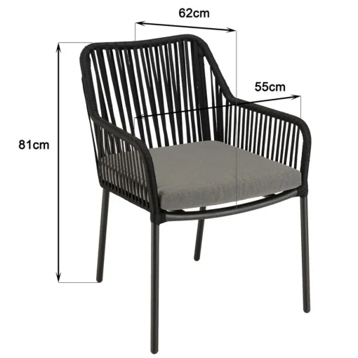Macabane Salon de jardin 2 personnes Table carrée et 2 fauteuils gris et noirs en cordage Sale