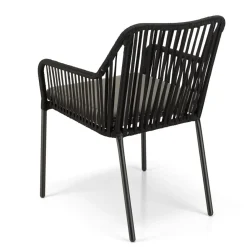 Macabane Salon de jardin 2 personnes Table carrée et 2 fauteuils gris et noirs en cordage Sale