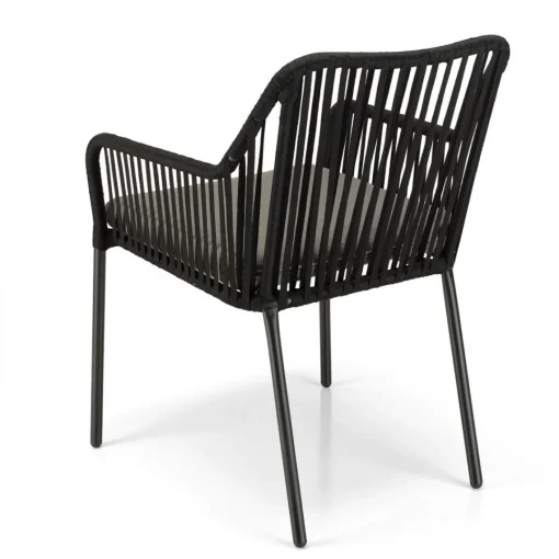 Macabane Salon de jardin 2 personnes Table carrée et 2 fauteuils gris et noirs en cordage Sale
