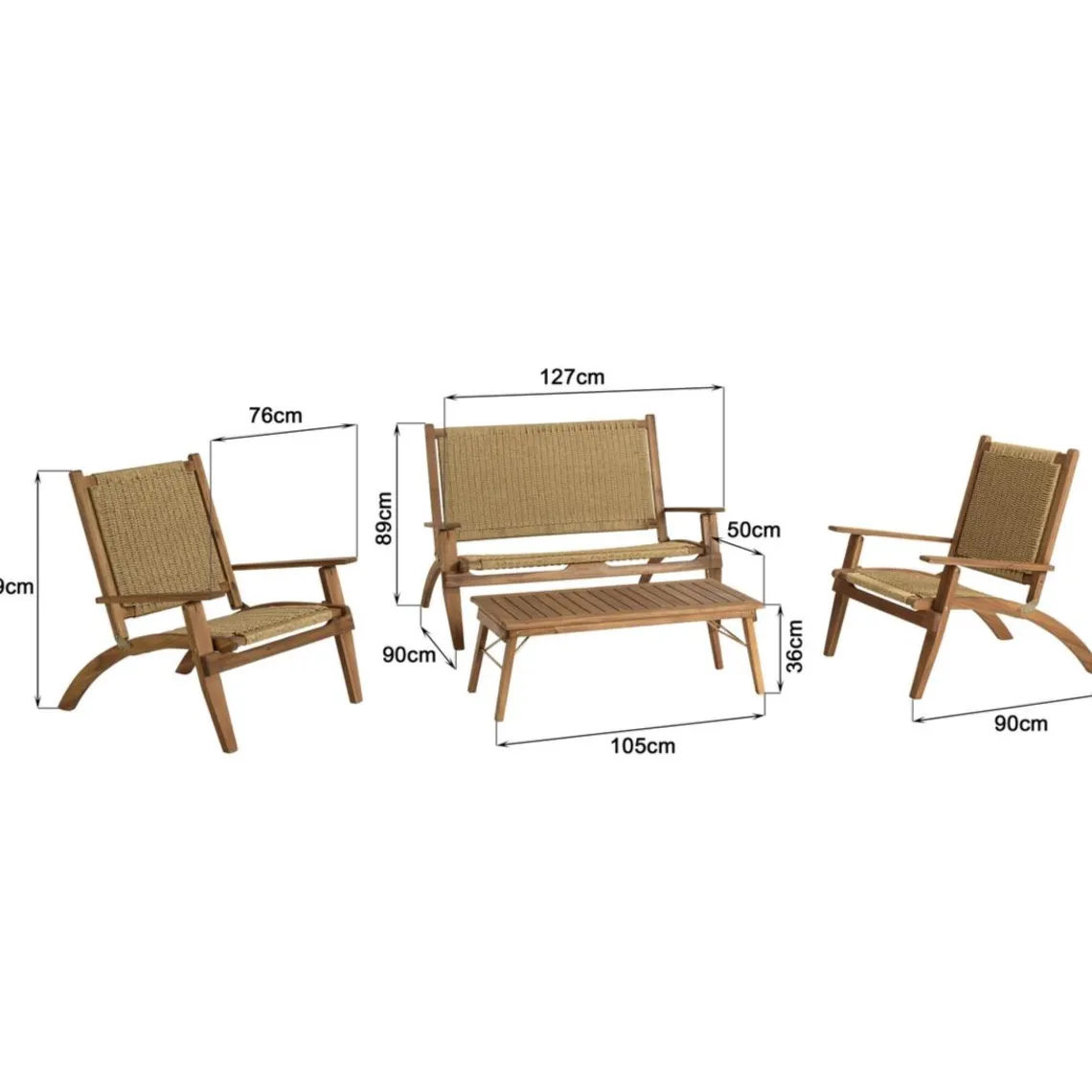 Macabane Salon de jardin 4 places acacia huilé et rotin synthétique VICK Best