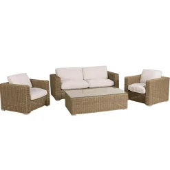 Macabane Salon de jardin 5 places en rotin synthétique taupe KALLY Beige Hot