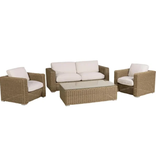 Macabane Salon de jardin 5 places en rotin synthétique taupe KALLY Beige Hot