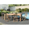 Macabane SALON DE JARDIN EN BOIS TECK 6/8 pers - Ensemble de jardin . 1 Table rectangulaire 220*100 cm et 6 chaises textilène taupe New