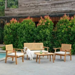 3S. x Home Salon de jardin en rotin et bois massif avec tissu beige TEMUCO style scandinave Best