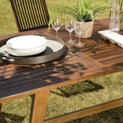 Macabane Salon de jardin HANNA en bois teck huilé 8/10 personnes - ensemble de jardin : 1 table rectangulaire scandi extensible 180/240*100 cm et 6 chaises. Beige Hot