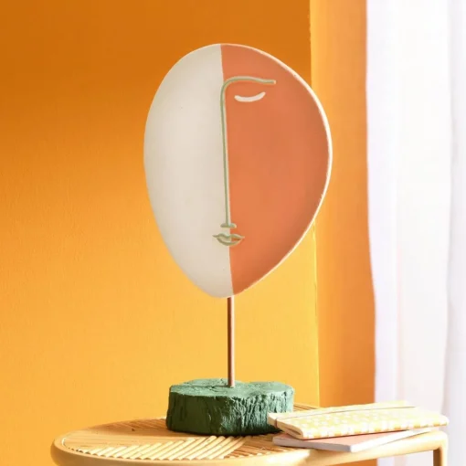 Becquet Sculpture visage en résine pied en métal ABSTRAIT Orange New