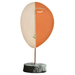 Becquet Sculpture visage en résine pied en métal ABSTRAIT Orange New