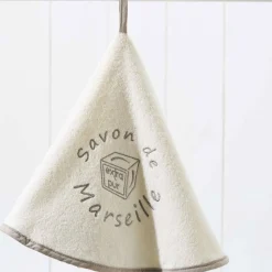 Becquet Serviette essuie mains ronde 70cm en coton MARSEILLE écru
