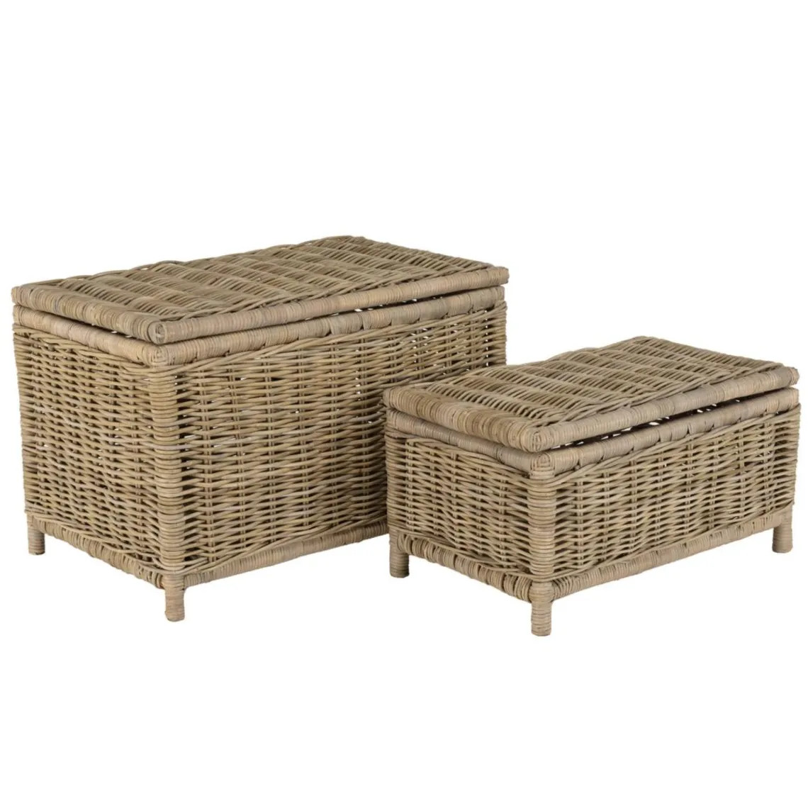 Macabane Set de 2 coffres de rangement rectangulaires en kubu naturel KALLY Discount