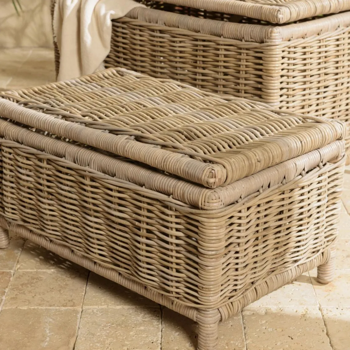 Macabane Set de 2 coffres de rangement rectangulaires en kubu naturel KALLY Discount