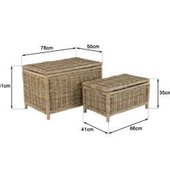 Macabane Set de 2 coffres de rangement rectangulaires en kubu naturel KALLY Discount