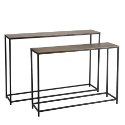 Macabane Set de 2 consoles gigognes aluminium doré et noir pieds métal JOHAN New