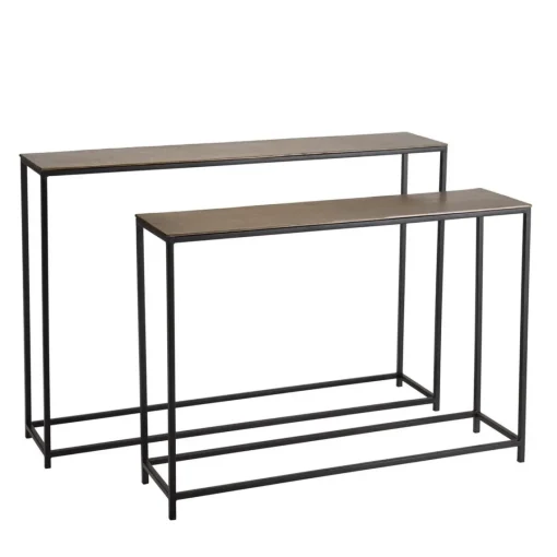 Macabane Set de 2 consoles gigognes aluminium doré et noir pieds métal JOHAN New