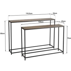 Macabane Set de 2 consoles gigognes aluminium doré et noir pieds métal JOHAN New