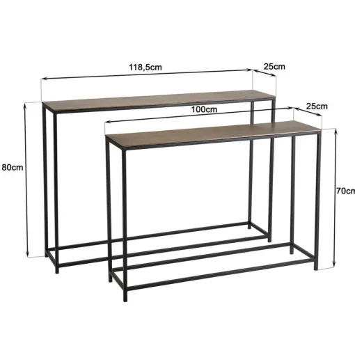 Macabane Set de 2 consoles gigognes aluminium doré et noir pieds métal JOHAN New