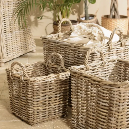 Macabane Set de 3 paniers de rangement carrés en kubu naturel KALLY Outlet