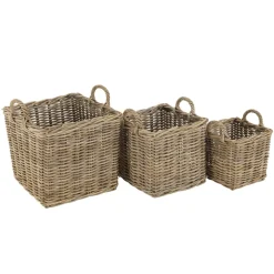 Macabane Set de 3 paniers de rangement carrés en kubu naturel KALLY Outlet