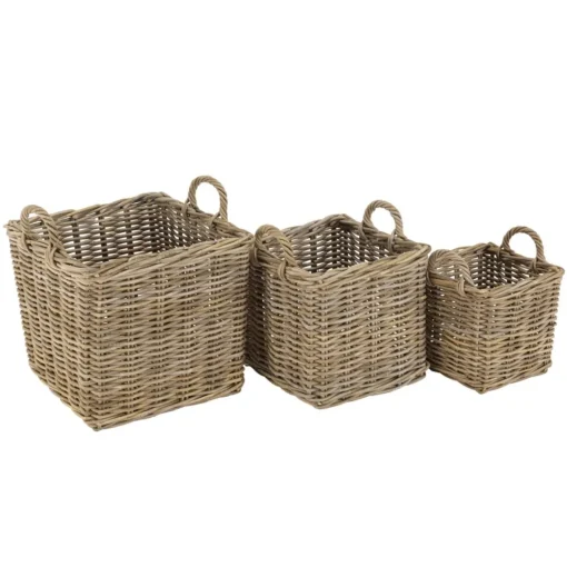 Macabane Set de 3 paniers de rangement carrés en kubu naturel KALLY Outlet