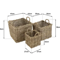 Macabane Set de 3 paniers de rangement carrés en kubu naturel KALLY Outlet