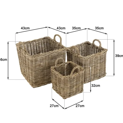 Macabane Set de 3 paniers de rangement carrés en kubu naturel KALLY Outlet