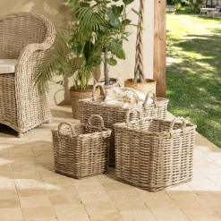 Macabane Set de 3 paniers de rangement carrés en kubu naturel KALLY Outlet