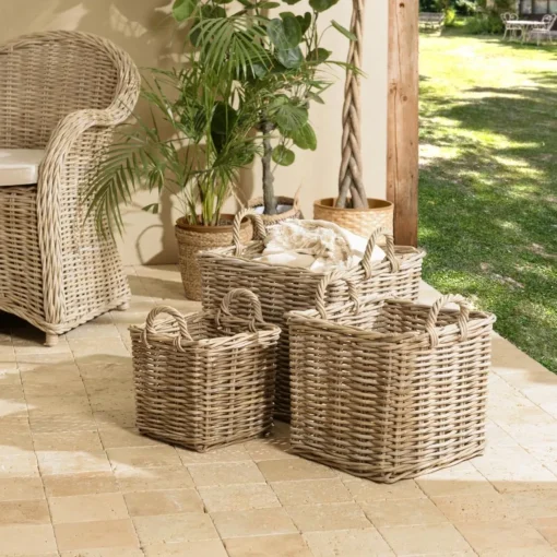 Macabane Set de 3 paniers de rangement carrés en kubu naturel KALLY Outlet