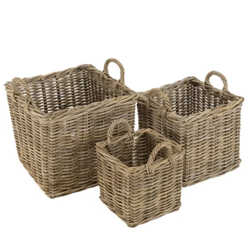 Macabane Set de 3 paniers de rangement carrés en kubu naturel KALLY Outlet