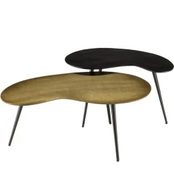 Macabane Set de 2 tables basses ovoïdes en Aluminium JAMES Noir mat et Doré Best