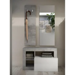 3S. x Home Set de Meuble d'entrée Ancona coloris effet béton avec tiroir Laqué Blanc L91 cm Clearance
