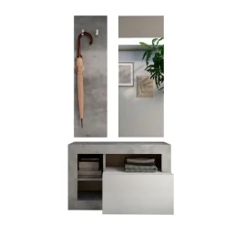 3S. x Home Set de Meuble d'entrée Ancona coloris effet béton avec tiroir Laqué Blanc L91 cm Clearance