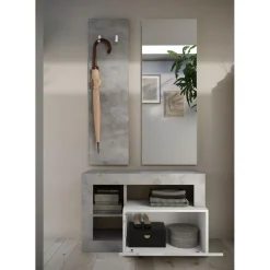 3S. x Home Set de Meuble d'entrée Ancona coloris effet béton avec tiroir Laqué Blanc L91 cm Clearance