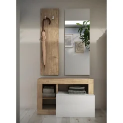 3S. x Home Set de Meuble d'entrée comprenant 3 pieces : Meuble a chaussure et Miroir Porte manteau L91 cm Discount