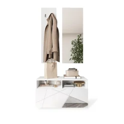 3S. x Home Set de Meuble d'entrée Villaricca coloris blanc serigraphie Miroir L91 cm Hot