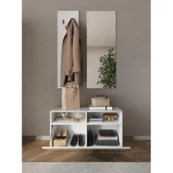 3S. x Home Set de Meuble d'entrée Villaricca coloris blanc serigraphie Miroir L91 cm Hot