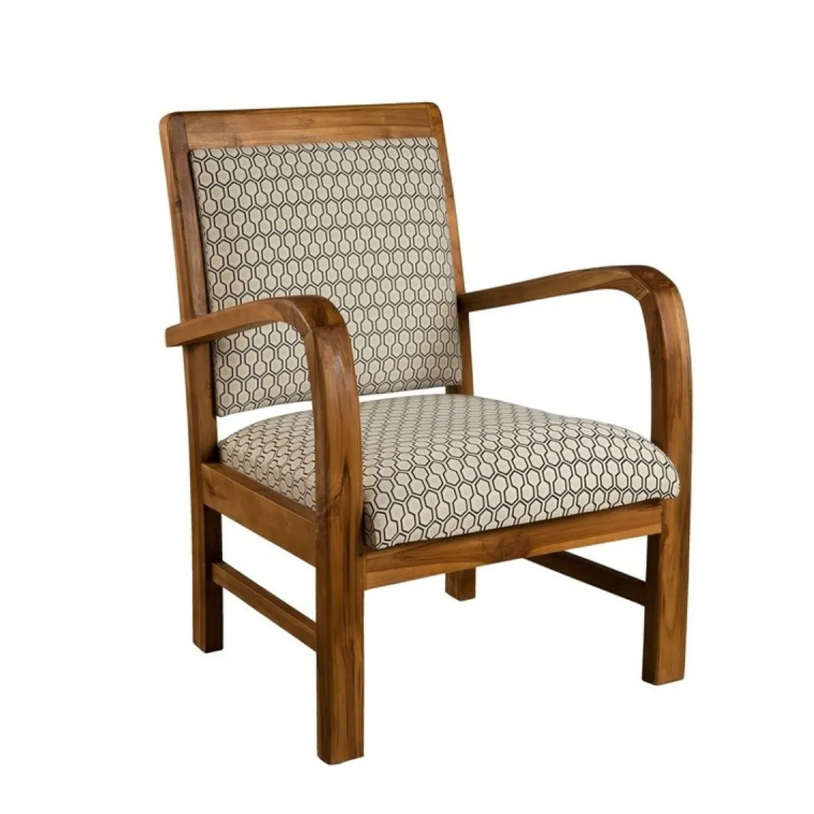 Macabane Sofa en teck et coton imprimé hexagones Scandi Sale