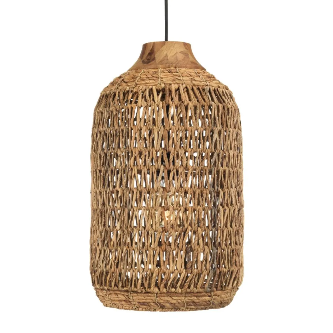 Macabane Suspension en abaca couleur naturelle et teck recyclé SIXTINE Best