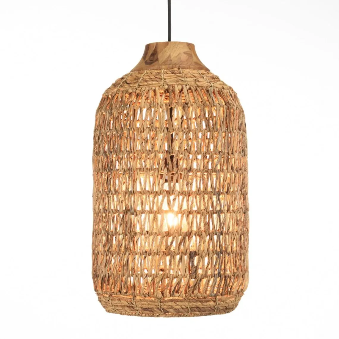 Macabane Suspension en abaca couleur naturelle et teck recyclé SIXTINE Best
