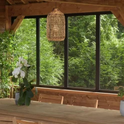 Macabane Suspension en abaca couleur naturelle et teck recyclé SIXTINE Best