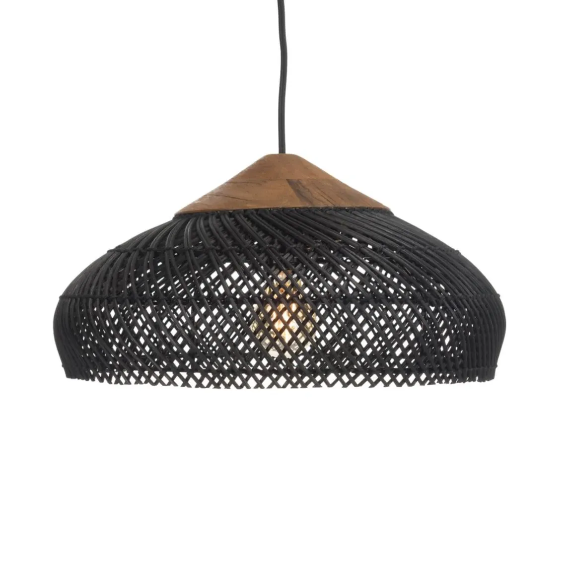 Macabane Suspension en rotin couleur noire et teck recyclé SIXTINE Best